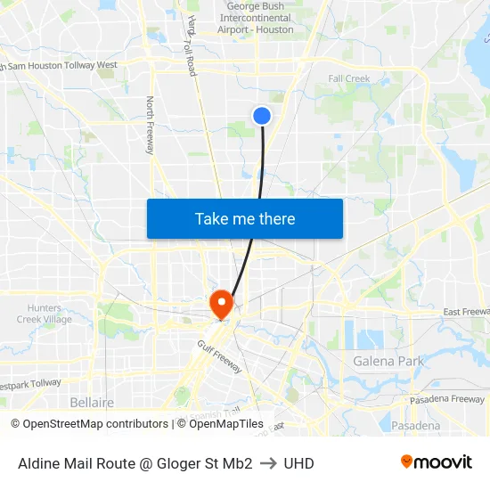 Aldine Mail Route @ Gloger St Mb2 to UHD map