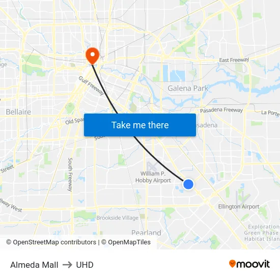 Almeda Mall to UHD map