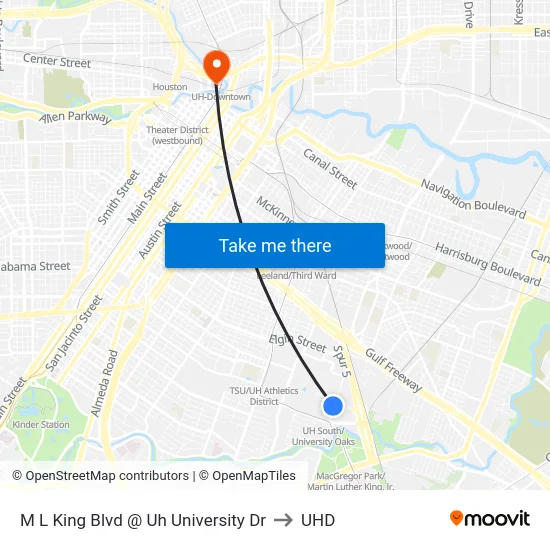 M L King Blvd @ Uh University Dr to UHD map