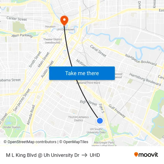 M L King Blvd @ Uh University Dr to UHD map