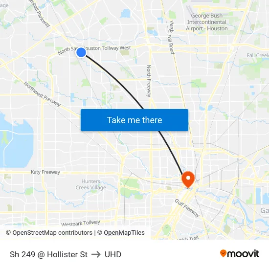 Sh 249 @ Hollister St to UHD map