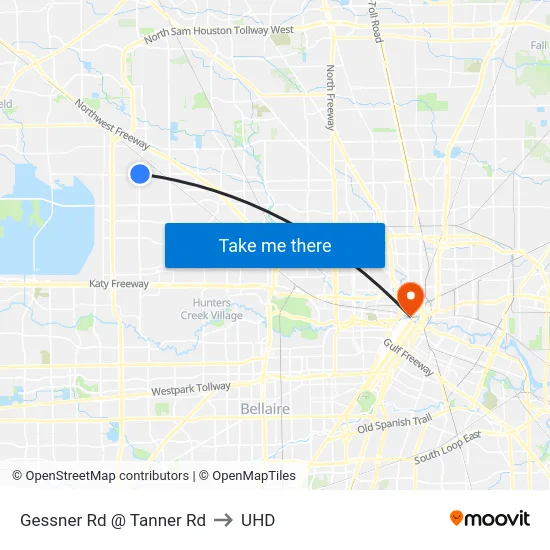 Gessner Rd @ Tanner Rd to UHD map