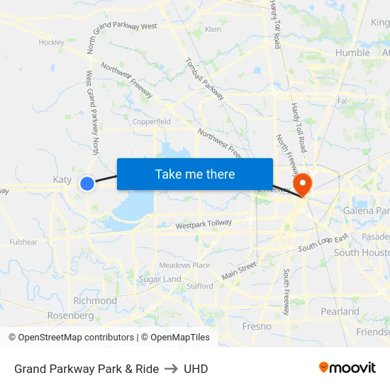 Grand Parkway Park & Ride to UHD map