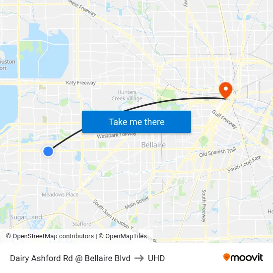 Dairy Ashford Rd @ Bellaire Blvd to UHD map