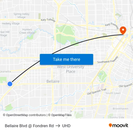 Bellaire Blvd @ Fondren Rd to UHD map