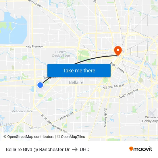 Bellaire Blvd @ Ranchester Dr to UHD map