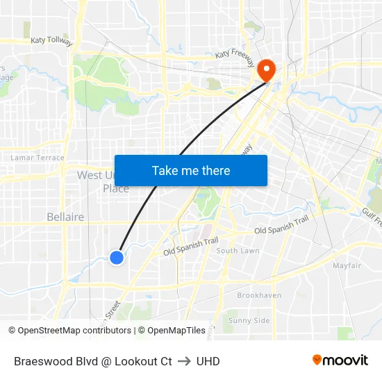 Braeswood Blvd @ Lookout Ct to UHD map
