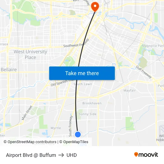 Airport Blvd @ Buffum to UHD map
