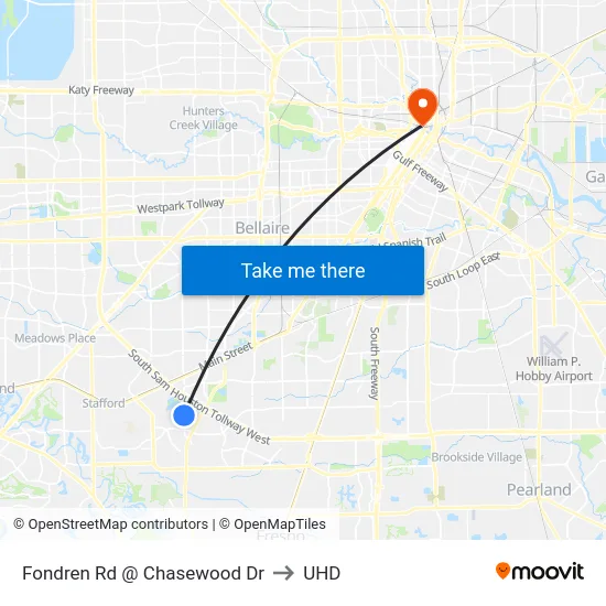 Fondren Rd @ Chasewood Dr to UHD map