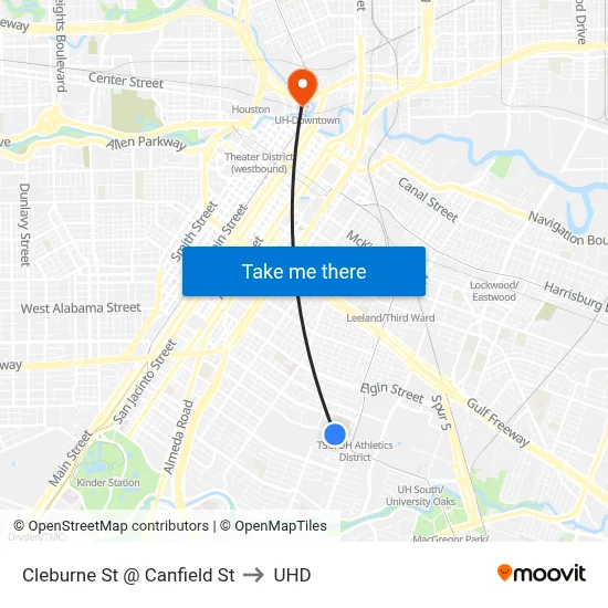 Cleburne St @ Canfield St to UHD map