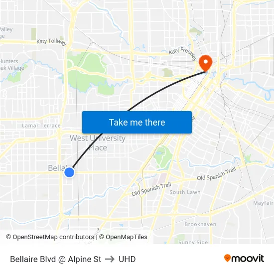 Bellaire Blvd @ Alpine St to UHD map