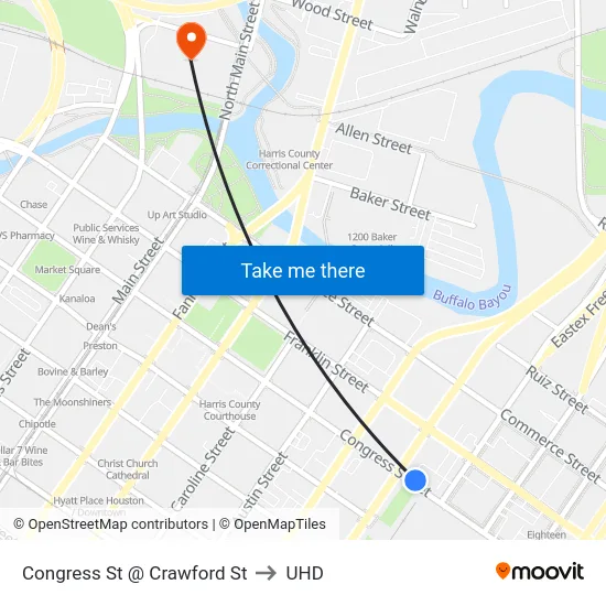 Congress St @ Crawford St to UHD map