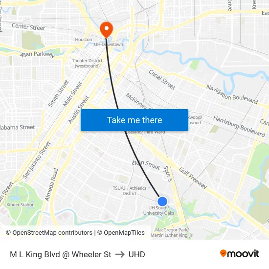 M L King Blvd @ Wheeler St to UHD map