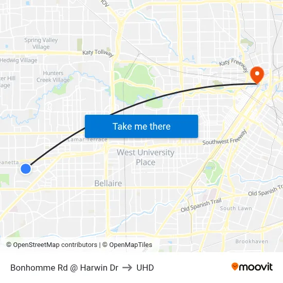 Bonhomme Rd @ Harwin Dr to UHD map