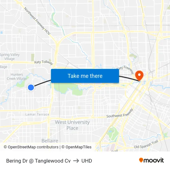 Bering Dr @ Tanglewood Cv to UHD map