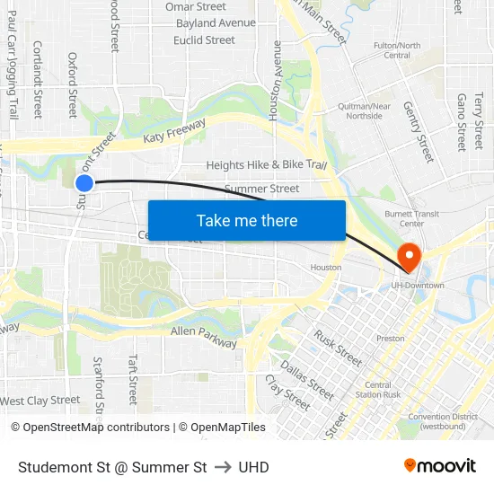 Studemont St @ Summer St to UHD map