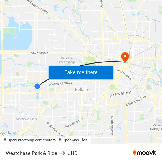 Westchase Park & Ride to UHD map