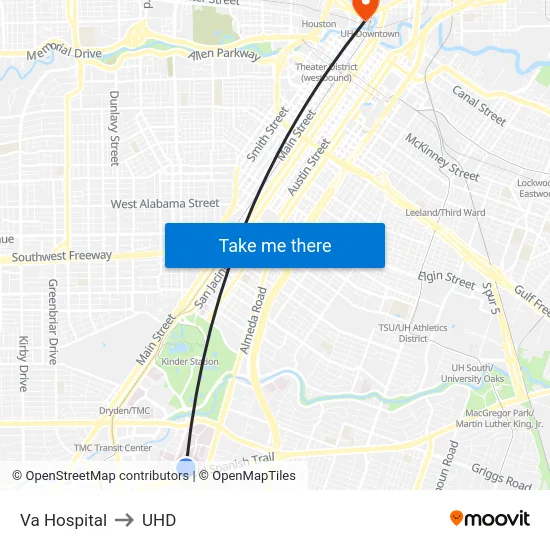 Va Hospital to UHD map