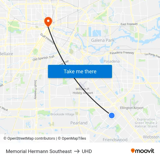 Memorial Hermann Southeast to UHD map