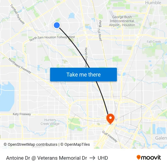 Antoine Dr @ Veterans Memorial Dr to UHD map