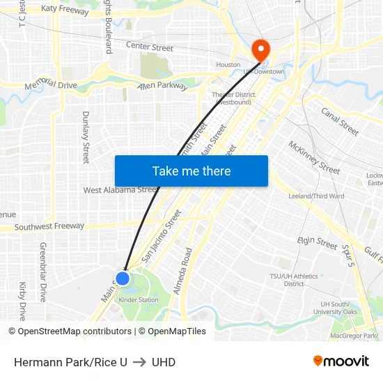 Hermann Park/Rice U to UHD map