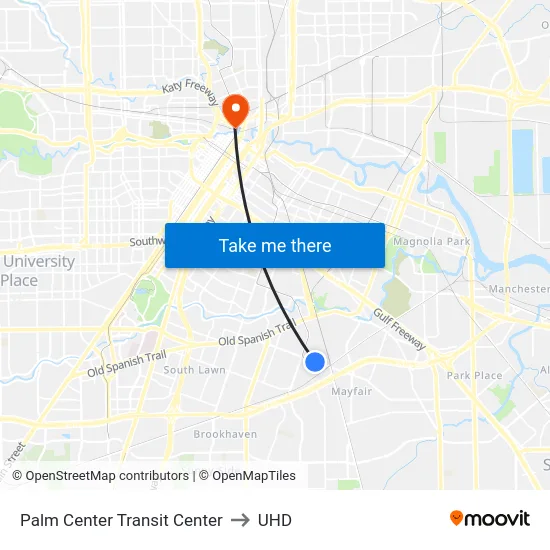 Palm Center Transit Center to UHD map