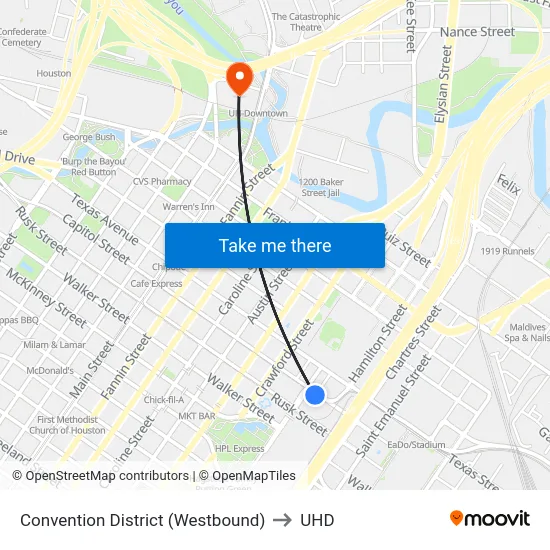 Convention District (Westbound) to UHD map