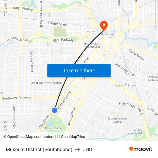 Museum District (Southbound) to UHD map