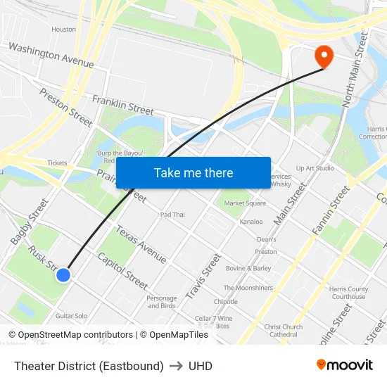 Theater District (Eastbound) to UHD map