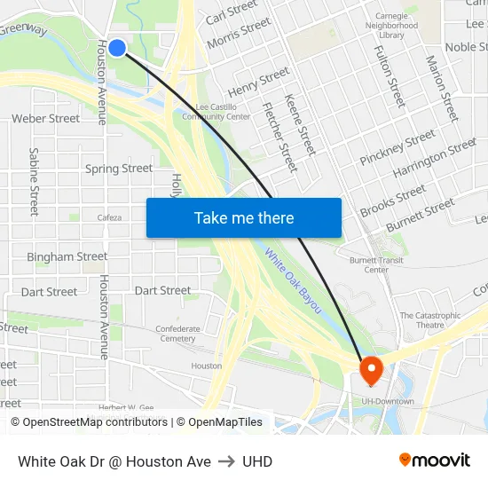 White Oak Dr @ Houston Ave to UHD map