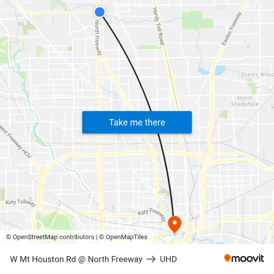 W Mt Houston Rd @ North Freeway to UHD map