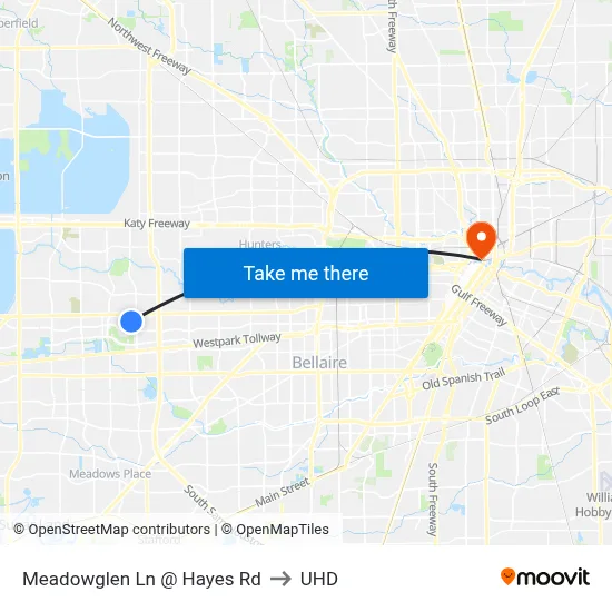 Meadowglen Ln @ Hayes Rd to UHD map