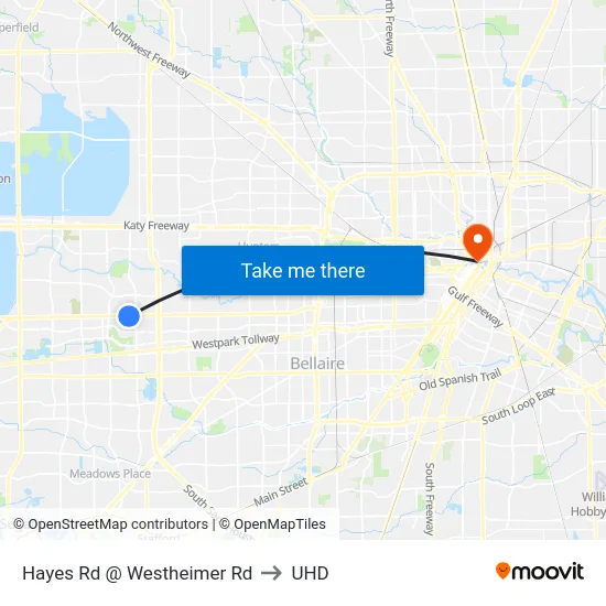 Hayes Rd @ Westheimer Rd to UHD map