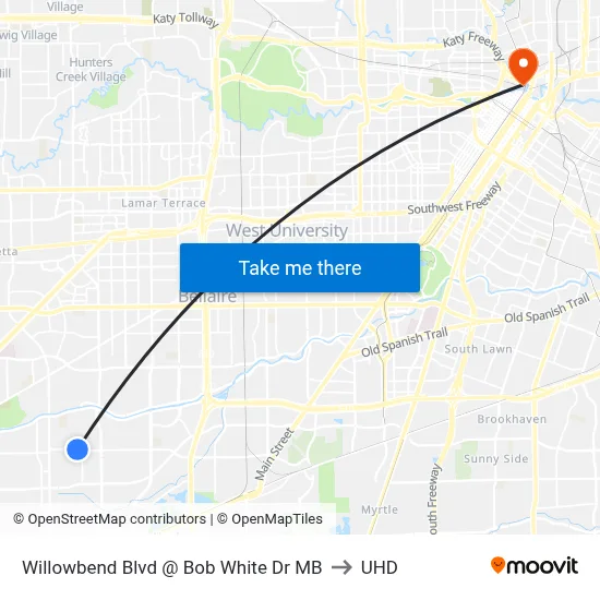 Willowbend Blvd @ Bob White Dr MB to UHD map