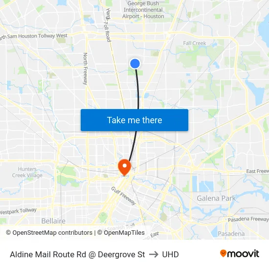Aldine Mail Route Rd @ Deergrove St to UHD map
