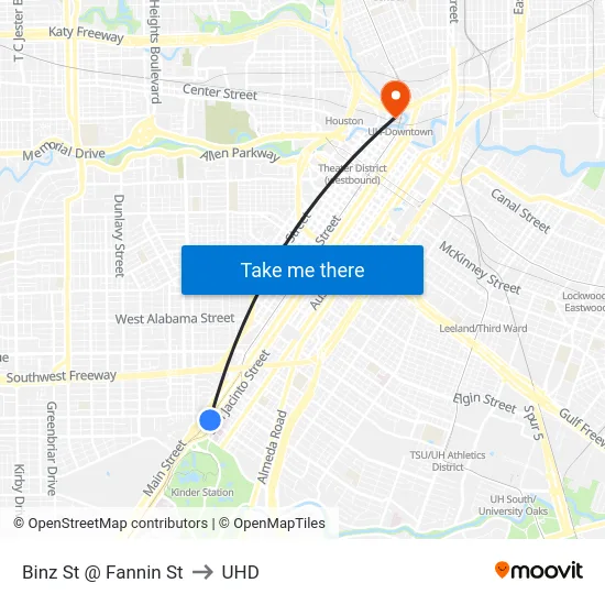 Binz St @ Fannin St to UHD map