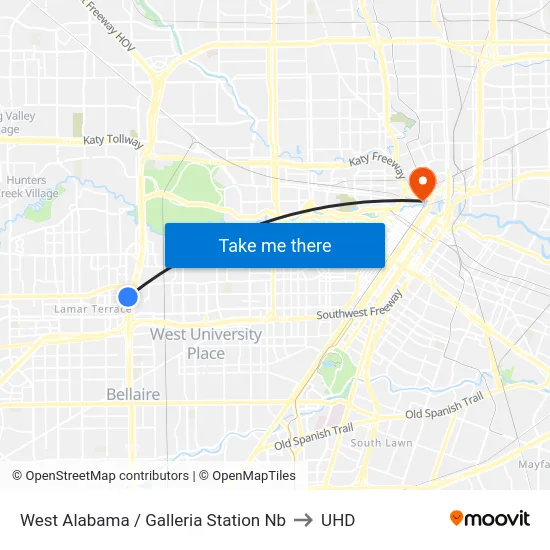 West Alabama / Galleria Station Nb to UHD map