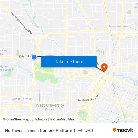Northwest Transit Center - Platform 1 to UHD map