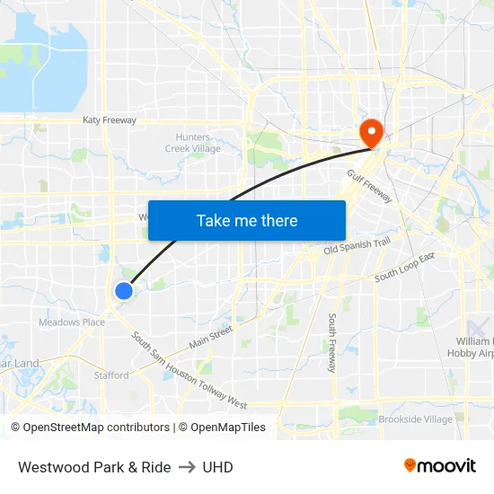 Westwood Park & Ride to UHD map
