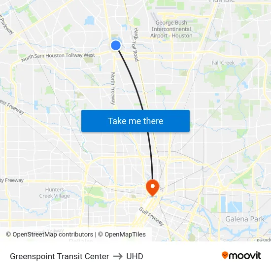 Greenspoint Transit Center to UHD map