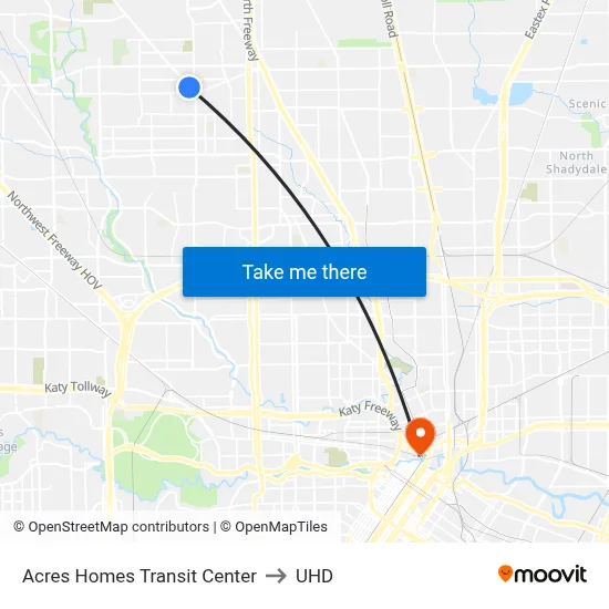 Acres Homes Transit Center to UHD map