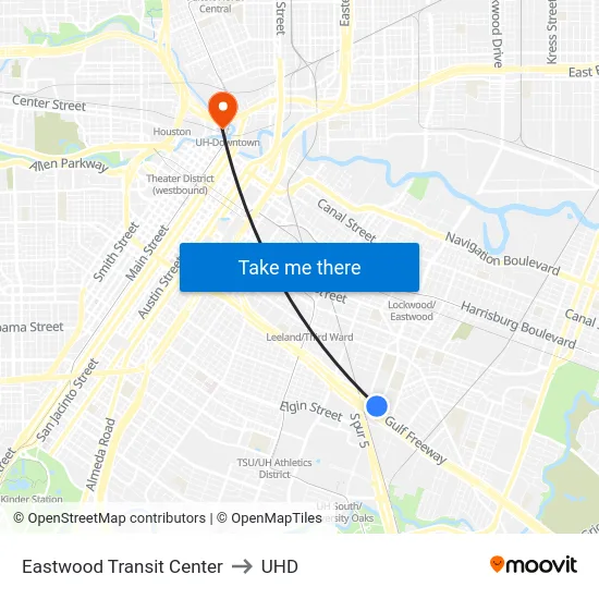Eastwood Transit Center to UHD map