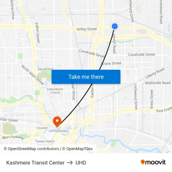 Kashmere Transit Center to UHD map
