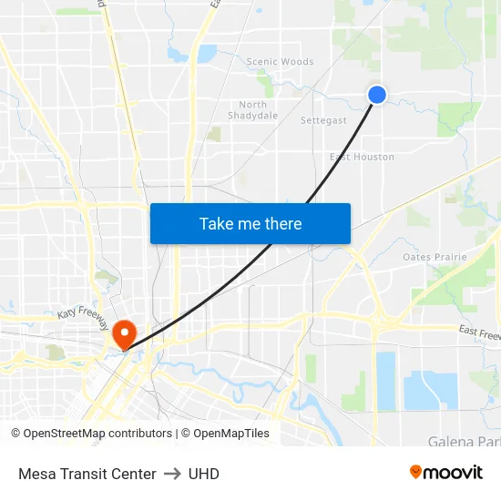 Mesa Transit Center to UHD map
