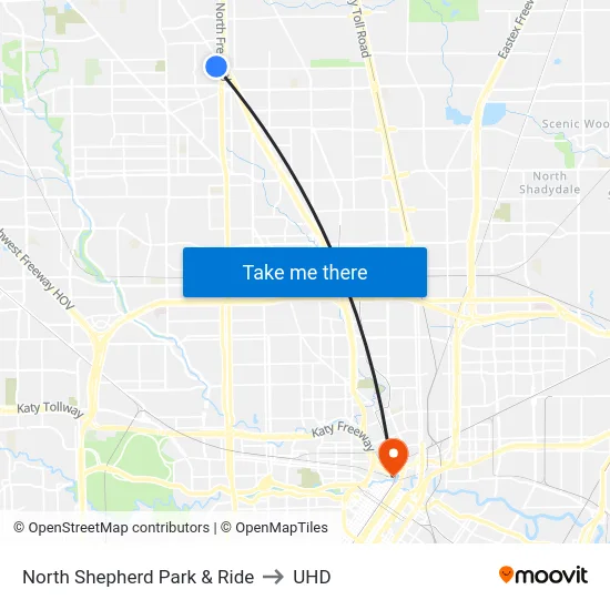 North Shepherd Park & Ride to UHD map