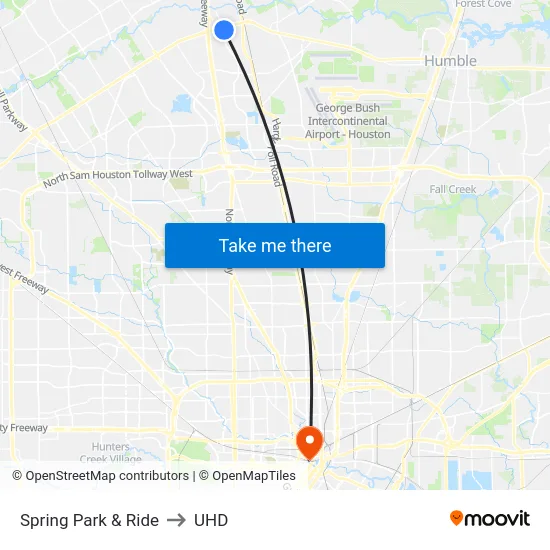 Spring Park & Ride to UHD map