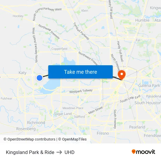 Kingsland Park & Ride to UHD map