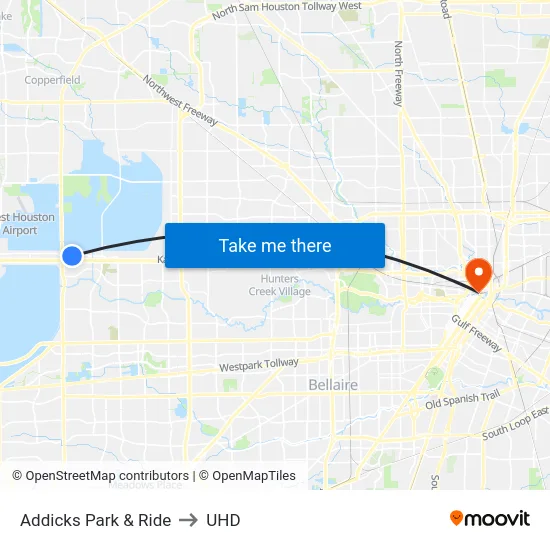 Addicks Park & Ride to UHD map