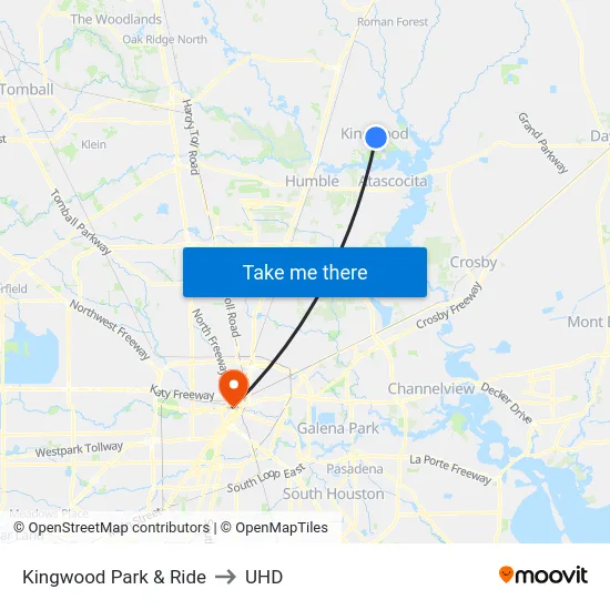 Kingwood Park & Ride to UHD map