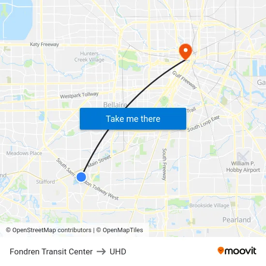 Fondren Transit Center to UHD map